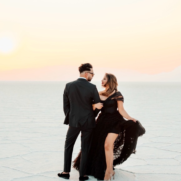 Off-Shoulder Black High-Low Evening Gown